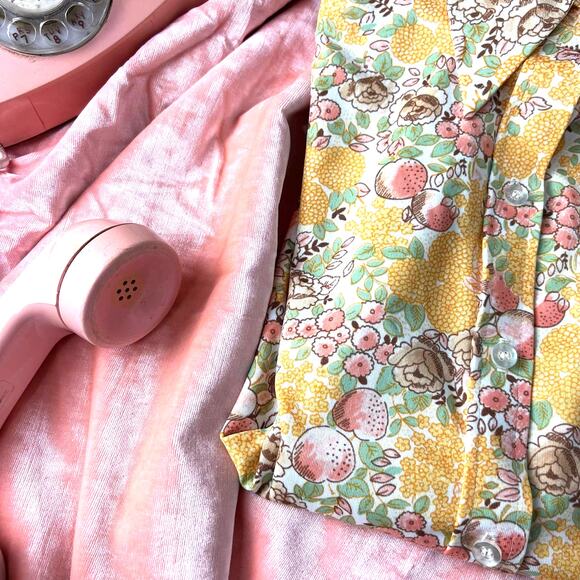 Vintage Ultriana Peach pattern button top 60s 70s pointed collar Size Medium - Picture 7 of 9